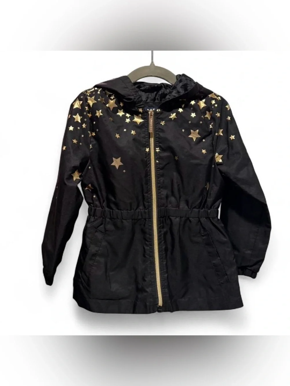 Limited Too Black Hooded Raincoat with Gold Star Print